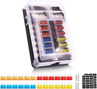 12 Way 12V Fuse Box , 12 Circuit W/Negative Bus Waterproof Fuse Box with LED Indicator for 12V/24V A