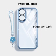 Casing Oppo A18 A38 A58 A78 4G 5G A58X 透明带保护硅胶软壳彩色Shockproof手机套可爱带花挂绳Cover HYRHY02