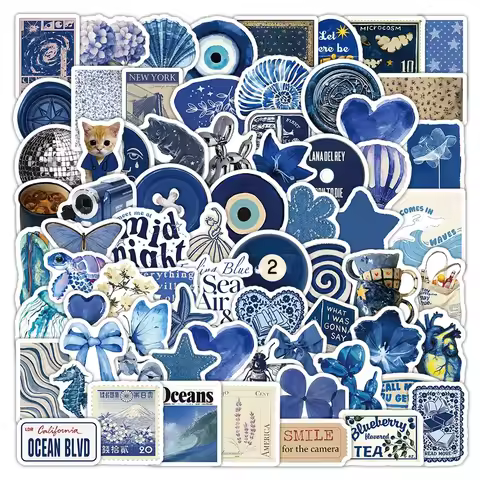 103 Sheets Blue Element Stickers, Aesthetic Decorative Decals for Phone Case Laptop Journal Golden M