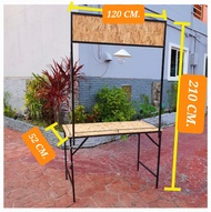 ชุดโต๊ะขายของตลาดนัด แผงลอย โครงเหล็ก ไม้อัดOSBเคลือบแลคเกอร์ ถอดเก็บพับได้ **แถมชุดโคมไฟ**