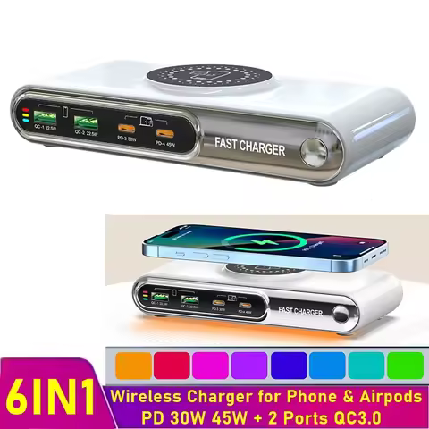 72W Intelligent 4 Port USB PD 45W QC3.0 Fast Charger Magnetic Wireless Charging Station for Iphone 1