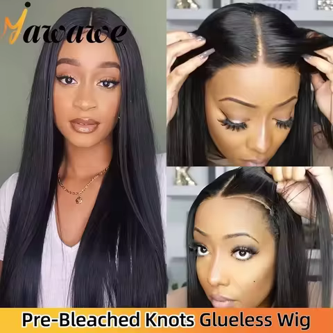 YAWAWE Hair 6x4 Glueless Preplucked Human Hair Wigs Straight Wear Go Pre-bleached Ready to go Lace F