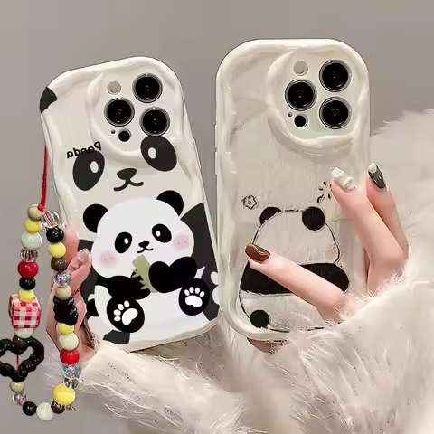 Cute Panda Wrist Strap Case For Motorola Moto Edge 50 Fusion Pro Ultra G84 G14 G75 G35 G05 G15 G22 G