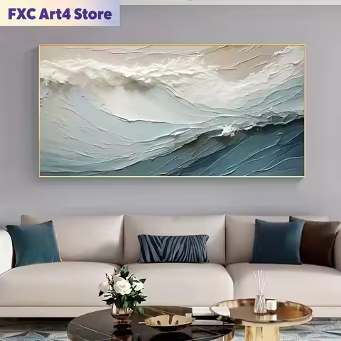 Frameless Large Scale Wave Texture Painting, Landscape Abstract Oil Painting, Modern Mural Painting,
