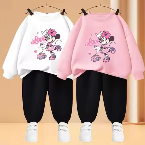 DISNEY spring fall girls o neck hoodies and trousers 2pcs sets children breathable sportwear set kid