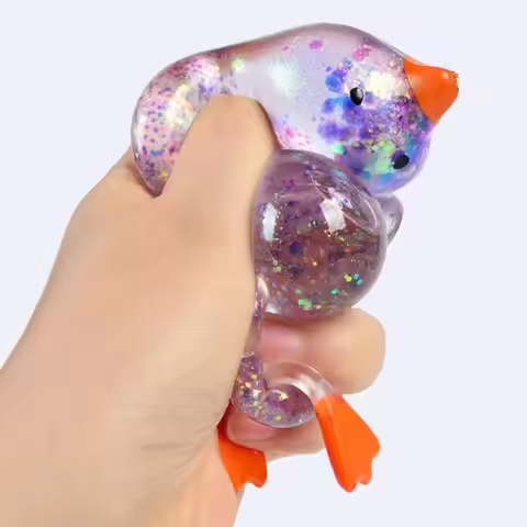 Ultra Soft Duck Pinch And Stress Relief Slow Rebound TPR Glitter Duck Fidget Stress Relief Cute Duck