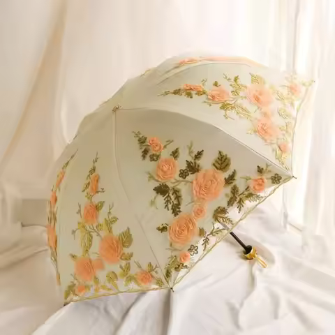 Outdoor Umbrella Parasol Beach Girl Automatic Yellow Umbrella Garden Vintage Windproof Sunshade Luxu
