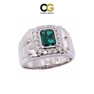 CG Elegant Lab-Grown Emerald Micro Setting with Moissanite Silver Men's Ring