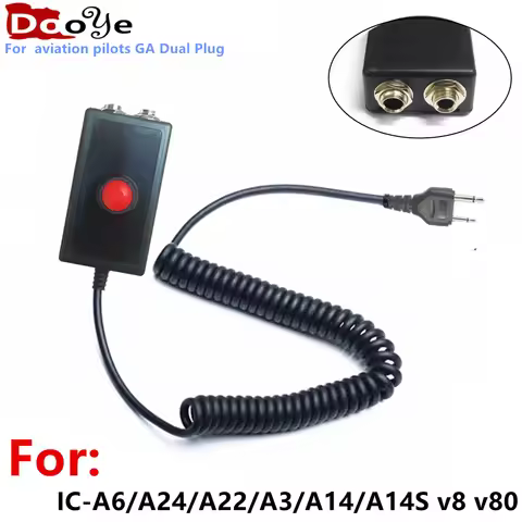 For aviation pilots GA Dual Plug To ICOM ic-v8 A2 A20 A21 plug，Headset Adapter Cable Aviation Headph