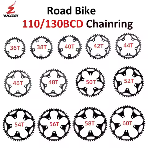 WUZEI Road Bike 110/130BCD Chainring 36/38/40/42/44/46/48/50/52/54/56/58/60T 110BCD/130BCD Road/Fold