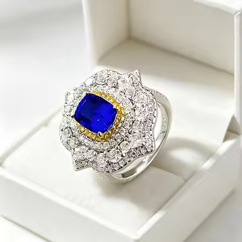 Luxury 18K Solid Platinum PT950 certifid new 6*8mm fat square blue demon cultivation ring high-end j