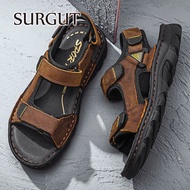 SURGUT รองเท้าแตะรองเท้าผู้ชายหนังแท้ชายชายหาดรองเท้าแตะที่มีคุณภาพสูง Sepatu Empuk รองเท้าแตะโบฮีเมียนขนาด38-48