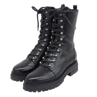 Sergio Roshi 92020 SR JOAN 繫帶中筒皮靴，黑色，尺寸 36.5，狀況極佳，配有鞋盒和防塵袋，義大利製造。