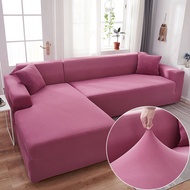 []Ready Stock Sofa Cover 1 2 3 4 Seater Slipcover L Shape Sofa Seat Solid Color Elastic Stretchable Couch Universal with Free Pillow Cover and Foam Stick