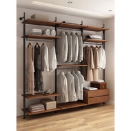 HY/🎁Open Wardrobe Iron Hanger Solid Wood Metal Cloakroom Clothesline Pole Floor Clothes Storage Rack Wall Hanging R3AB