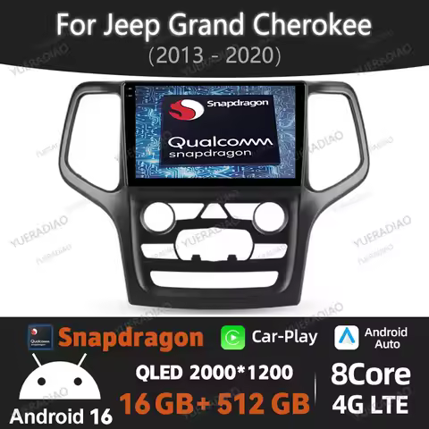 Android 16 Car Radio For Jeep Grand Cherokee WK2 2013 - 2020 Multimedia Stereo Video Player Qualcomm