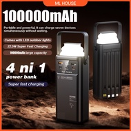 Original 100000mAh Super Fast Charge Power Bank Ambient Light Cable Outdoors Camping Large Capacity