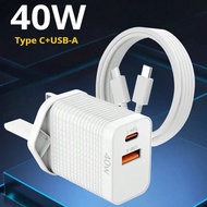 USB C Plug Fast Charge, 40W USB Type C And USB Wall Charging Plug Adapter, With 4.9ft USB C To C 25W