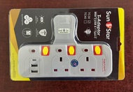 (USB TYPE C +) Sunstar Wall Extension Plug Socket T-Adaport Extantion Multiple Wall Socket Gantung D