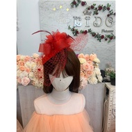 Children's Headband (Front Shop Is On Ratchada) KF673 Red Large Flowers Mesh Bow Decorated With Feat