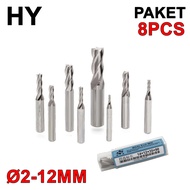 Paket 8 Endmill HSS 2 3 4 5 6 8 10 12 HY 4F End Mill Set Pahat Milling