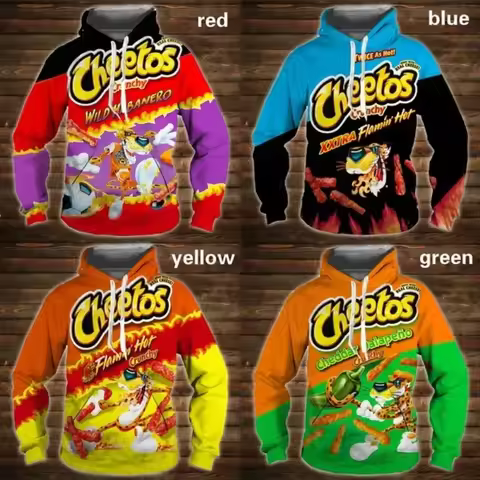 Cartoon 3D Hoodie Cheetos Food Hooded Sweatshir Men's And Women's Long Sleeve Pullover Oversized Hai