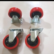 MERAH Red Pu Trolley Caster Wheels 4 Inch 4"4 Inch Wheel Diameter 100 X 32 Mm New Stock