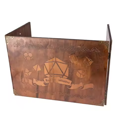 D&D Master Screen Three-Panel Folding Wood Embossed Black Eyes D4-D20 Dice DM Screen for Dungeons & 