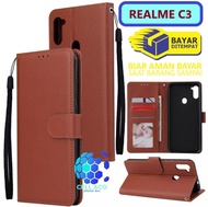 Flip cover REALME C3 Premium Leather Wallet sarung buku dompet model buka tutup kesing hp casing fli