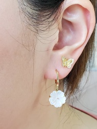 925 純銀耳針 鍍14K金 扶桑花貝殼耳環 ~ 花耳環 ~ 耳扣耳環