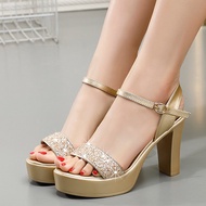 Giày cao gót - sandal cao gót quai ngang kim tuyến cao 7cm