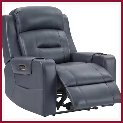 Genuine Leather Power Recliner Chair, Lay Flat, USB & Cup Holders, Electric Sofa for Living Room, Na