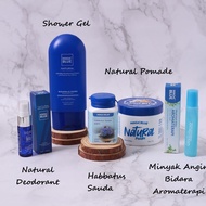Magic Blue COMBO Natural Pomade Shower Gel Natural Deodorant Habbatus Sauda Minyak Angin Bidara Arom