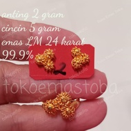 acc set cincin dan anting bunga tanjung emas LM 24karat 99.9% 7gram