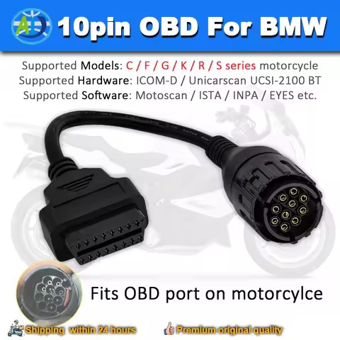 Motorcycle OBD Adapter For ICOM-D 10Pin To OBD2 16Pin Cable For F800GS S1000 R1200GS Motobike For GS