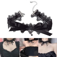 CH* Black Lace Ribbon Collar Necklace Vintage Bowknot Choker Necklace Gothic Jewelry