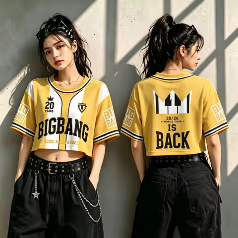 Kpop BIGBANG World Tour 2026-2027 Crop Top T Shirt Women Short Sleeve Crown Lightstick Print Concert