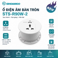Sinoamigo STS-R90W-2 round under-counter power outlet, Integrated USB-C USB-A charging port. Office 