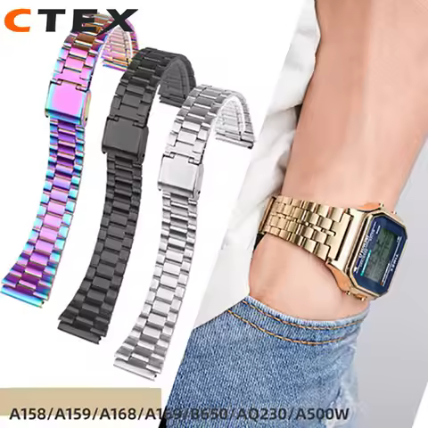 18mm Fine Steel Watch Band For Casio Casio A158 A159 A168 A158W AQ-230 LA-680 B650 AEQ-110 Metal Bra