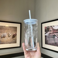 Starbucks Cup 23 Natural Series Small Fresh Blue Pink Triangle Glass Straw Cup Water Cup 473ml-♣3.29