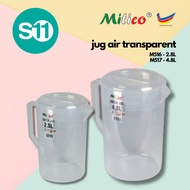 S11 x Mitico Plastic Water Jug | Jug air Jernih dengan sukatan Bertudung pegang tepi 2.8 Liter | 4.8