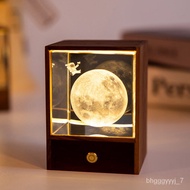 LP-6 NEW💘Yuya Moon Light Astronaut Small Night Lamp Retro Black Walnut Wooden Luminous Crystal Ball Spaceman Desktop Dec