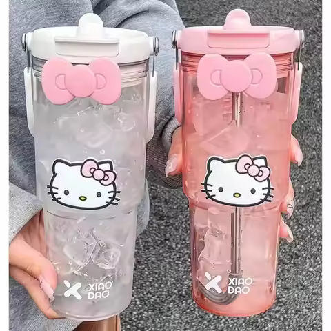 900ML Sanrio Hello Kitty Large Capacity Plastic Water Cup Cartoon Portable Beverage Bottle Outdoor F