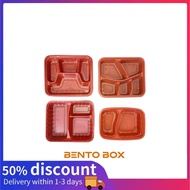 Food Storage ☸100pcs 2/3/4/5 division bento box meal with lid lunch box red and black meal (Thick Qu