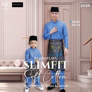 QAYRAA 2026🪔 Baby Blue Baju Melayu Soft Cotton Slim Fit Cekak Musang Ayah dan Anak Sedondon Family S