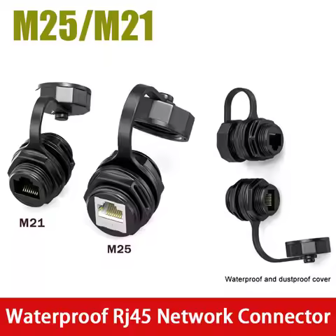 Industrial CAT6A RJ45 Network Connector Ethernet M25/M21 Panel Type Socket Direct Plug CAT6 rj45 Cir