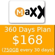 M1 Maxx $168 360 Days Plan (750GB every 30 days) Top Up / Recharge / Renewal