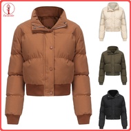 fulaide Womens Short Thicken Jacket Zip Up Solid Warm Coat for Autumn Winter Lightweight High Collar