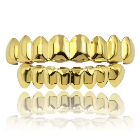 Gold Silver Plated HIP HOP Teeth Grillz Top & Bottom Grills Set With silicone Real Shiny Vampire Too