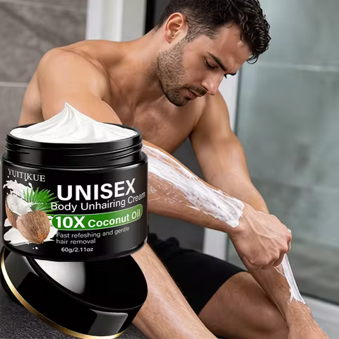 YUITIKUE Unisex Coconut Oil Depilatory Cream 60g Gentle Fast Hair Removal Whole Body Daily Skin Care
